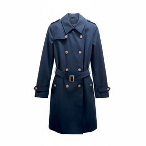 Talbots Women's Classic Trench Coat Size 14 Navy Double Breasted Belted Jacket